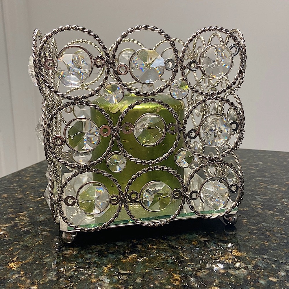 Beautiful Oversized Silver and Crystal Square Candle Holder 7” Tall and 7” Wide